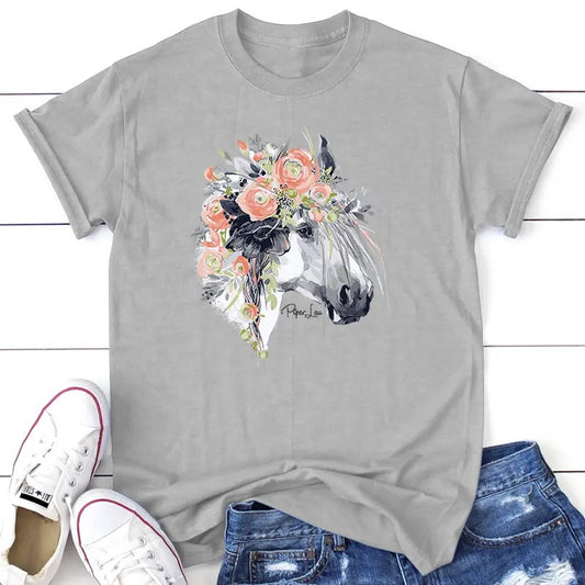 Horse Boho Headdress Tee, Proudly Printed In The USA, Tee Gray / White, #sassy #cute #colorprint