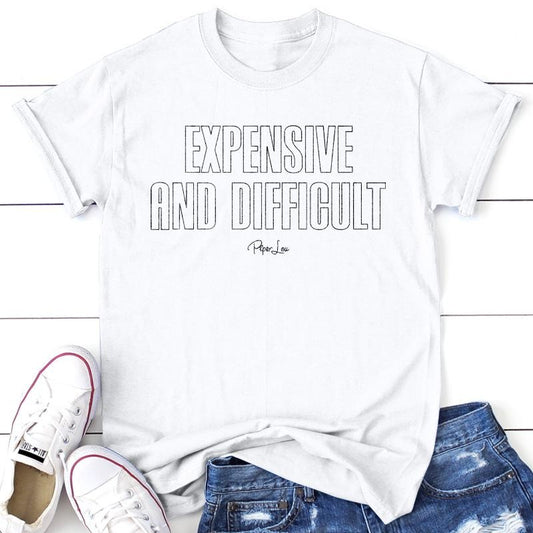Expensive And Difficult Outline Tee, Proudly Printed In The USA, Tee Gray / White, #sassy #cute #colorprint