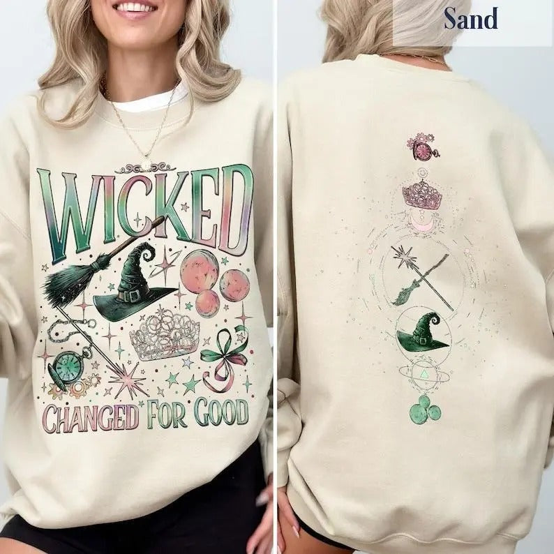 Wicked Movie 2Sided Sweatshirt Hoodie, T-Shirt , Wizard of Oz Fan Gift, Witch Pink and Green Shirt, Pop Culture Graphic Wicked Musical Shirt, A New Musical
