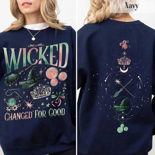 Wicked Movie 2Sided Sweatshirt, Wizard of Oz Fan Gift, Witch Pink and Green Shirt, Pop Culture Graphic Wicked Musical Shirt, A New Musical