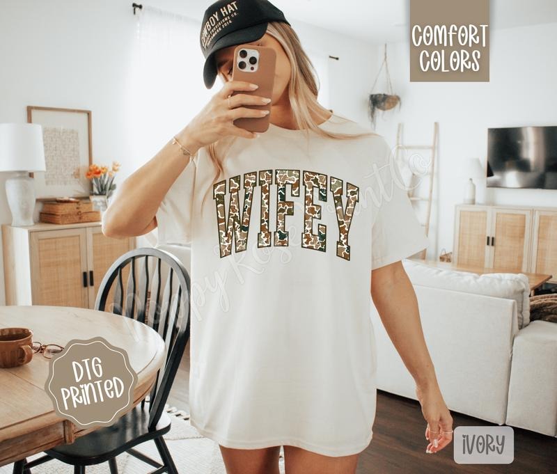 Wifey Comfort Colors TShirt, Trendy Camo Women's Tee