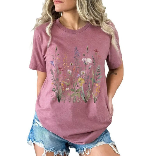 Wild Flowers T Shirt, Vintage Botanical Tee, Pastel Floral Nature T Shirt, Garden Lover Tee, Wildflowers Cottagecore Shirt, Unisex T-Shirt, Short Sleeve Tee Shirt, Gifts For Her, Gifts For Birthday