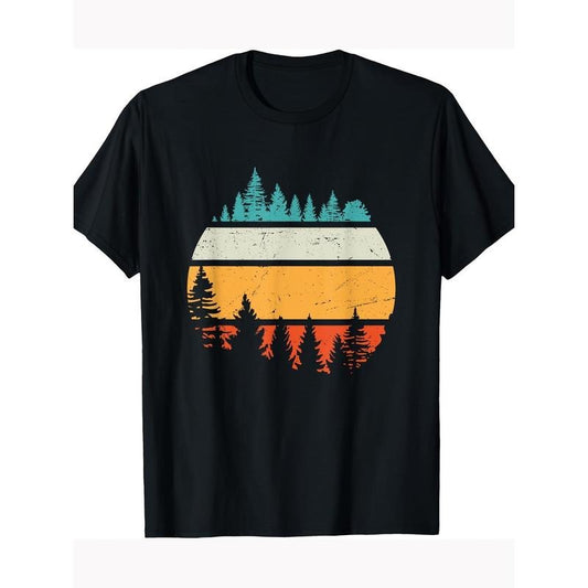 Wildlife Trees Outdoor Nature Vintage Forest Pattern Men's T-shirt 100% cotton T-shirt Made in USA