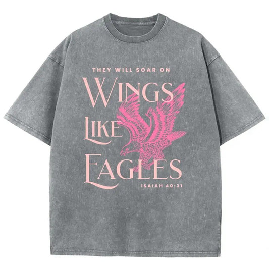 Wings Like Eagles Unisex Washed T-Shirt, Christian Jesus  t shirts, Vintage 90s Graphic Tee Gift Cotton Top Womenswear, Mineral color