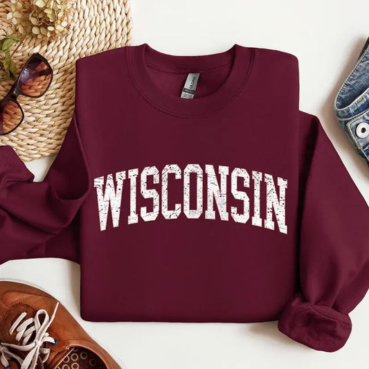 Wisconsin, Football, Sports, Game Day, Big Game, Touchdown, Tailgate Party, University, College, State Sweatshirt, Women's Crew Neck, Crewneck