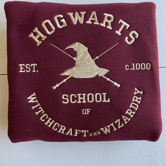 Wizard School Embroidered Sweatshirt | Wizarding World Inspired | Cozy HP Sweater | Magical Apparel | Unisex Sweatshirt