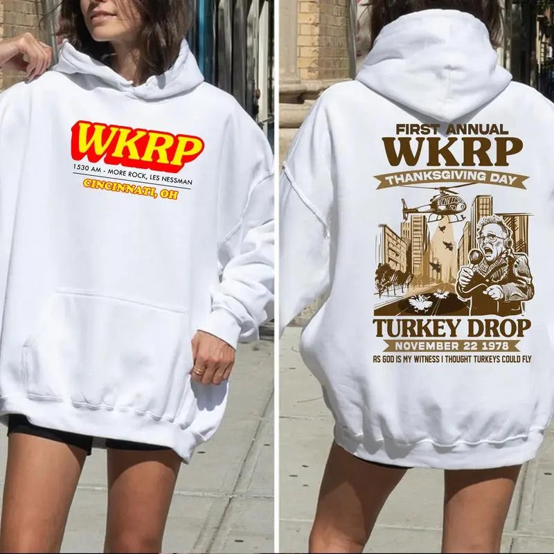 Wkrp First Annual Thanksgiving Day Wkrp Turkey Drop Shirt Hoodie, In Cincinnati Movie, Drop Turkey Tee, Unisex Short Sleeve Tee Menswear
