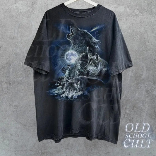 Wolf Family Howling At Moon Vintage Shirt, Wild Free Tee, Retro Wolves Pack TShirt, Loyal Gray Wolf, Wolf lovers Gift,Soft washed Cotton Tee