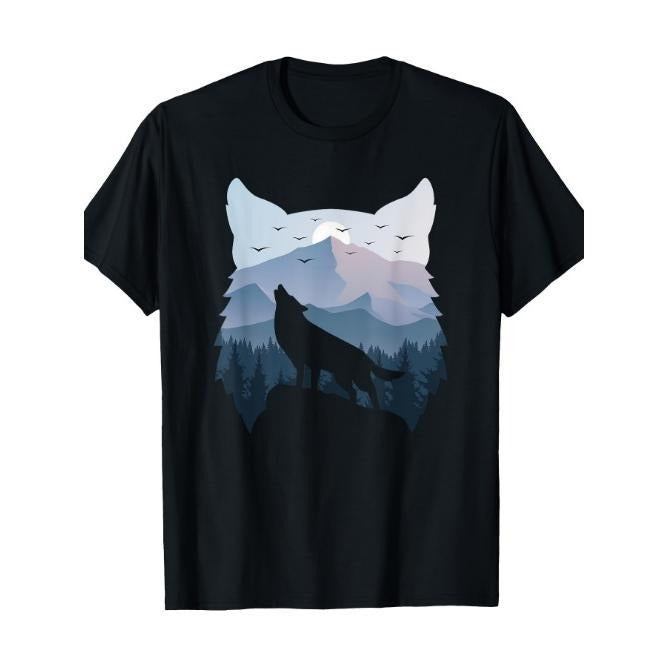 Wolf Landscape Mountain Wildlife Animal Nature Wolves T-shirt Made in USA