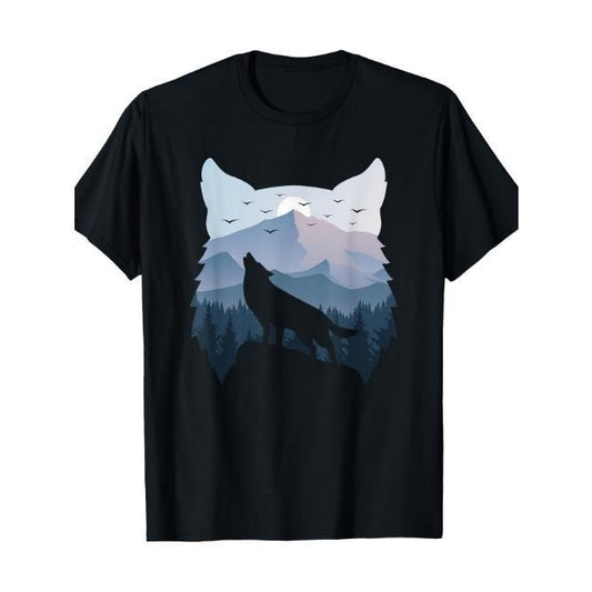 Wolf Landscape Mountain Wildlife Animal Nature Wolves T-shirt Made in USA