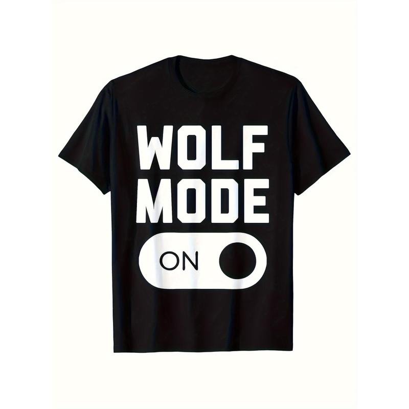 Wolf Print Men's Cotton T-shirt, Casual Short Sleeve Crew Neck T-shirt, Men's Tee For Outdoor Made in USA
