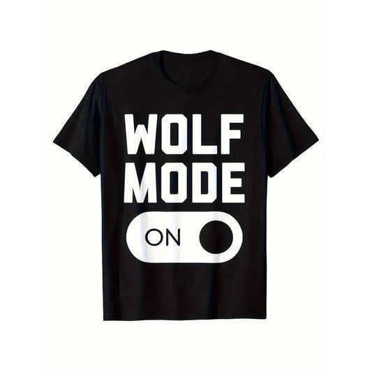 Wolf Print Men's Cotton T-shirt, Casual Short Sleeve Crew Neck T-shirt, Men's Tee For Outdoor Made in USA