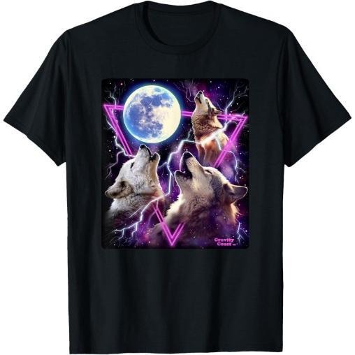 Wolf Print T-shirt Cotton Casual Summer Tee, Trendy Tops Crew Neck Tee, Comfort Street Style Tee, Must-have Fashionable Tee Made in USAstyle{n002}3