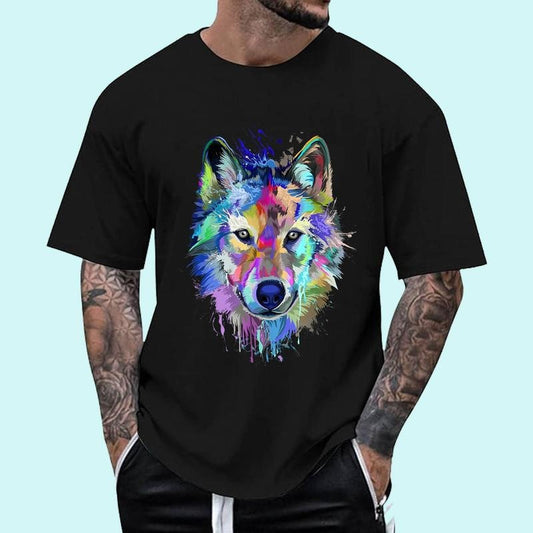 Wolf Splash Art Animal Face Wolf Lover Unisex T-Shirt, Cotton 100%, Top Trending Fashion