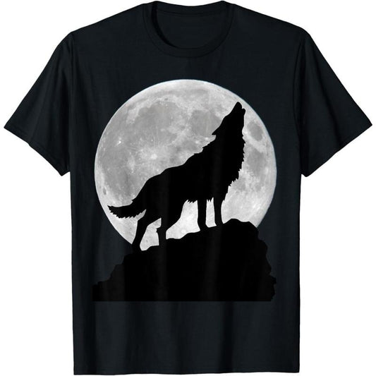 Wolf in moon light - Cool full dog pup howling T-Shirt made in usa