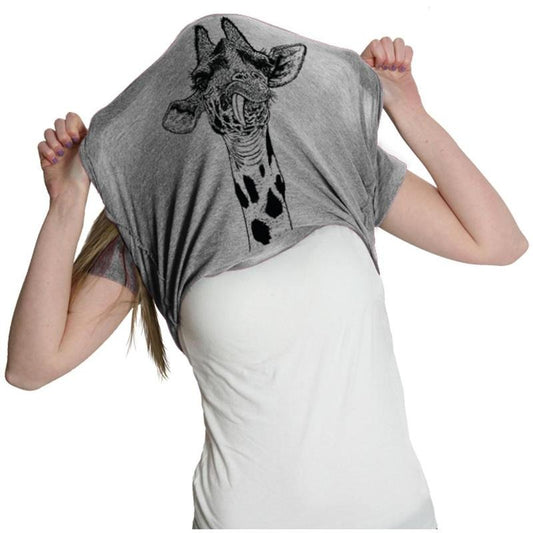 Women's Ask Me About My Giraffe T Shirt Funny Costume Flip Up Shirt Funny Womens T Shirts Cute Slimming Top Comfortable Soft Womenswear Flip Tops for Women Funny Animal Top Women's Novelty Tees Light Grey