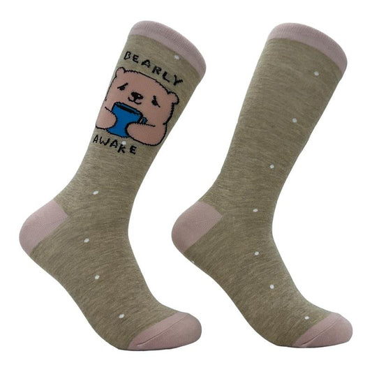 Women's Bearly Awake Socks Funny Cute Sleepy Bear Tired Joke Footwear Funny Graphic Socks Comfortable Fitted Spandex Cotton