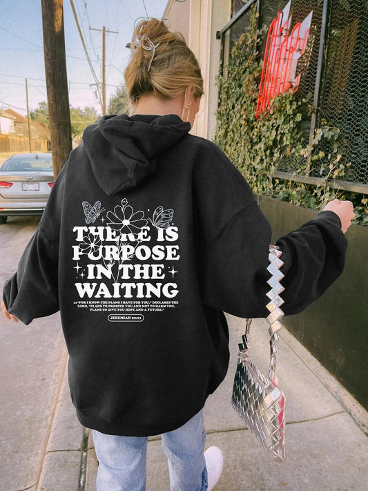 Women's Butterfly & Floral & Letter Print Hoodie, Fashion Casual Hooded Sweatshirt for Daily Holiday Outdoor Wear, Ladies Clothes for Spring & Fall