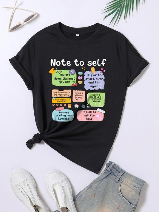 Women's Cartoon & Letter Print Round Neck Tee, Fashion Casual Crew Neck Short Sleeve T-Shirt for Daily Holiday Vacation Outdoor Wear, Ladies Clothes for All Seasons
