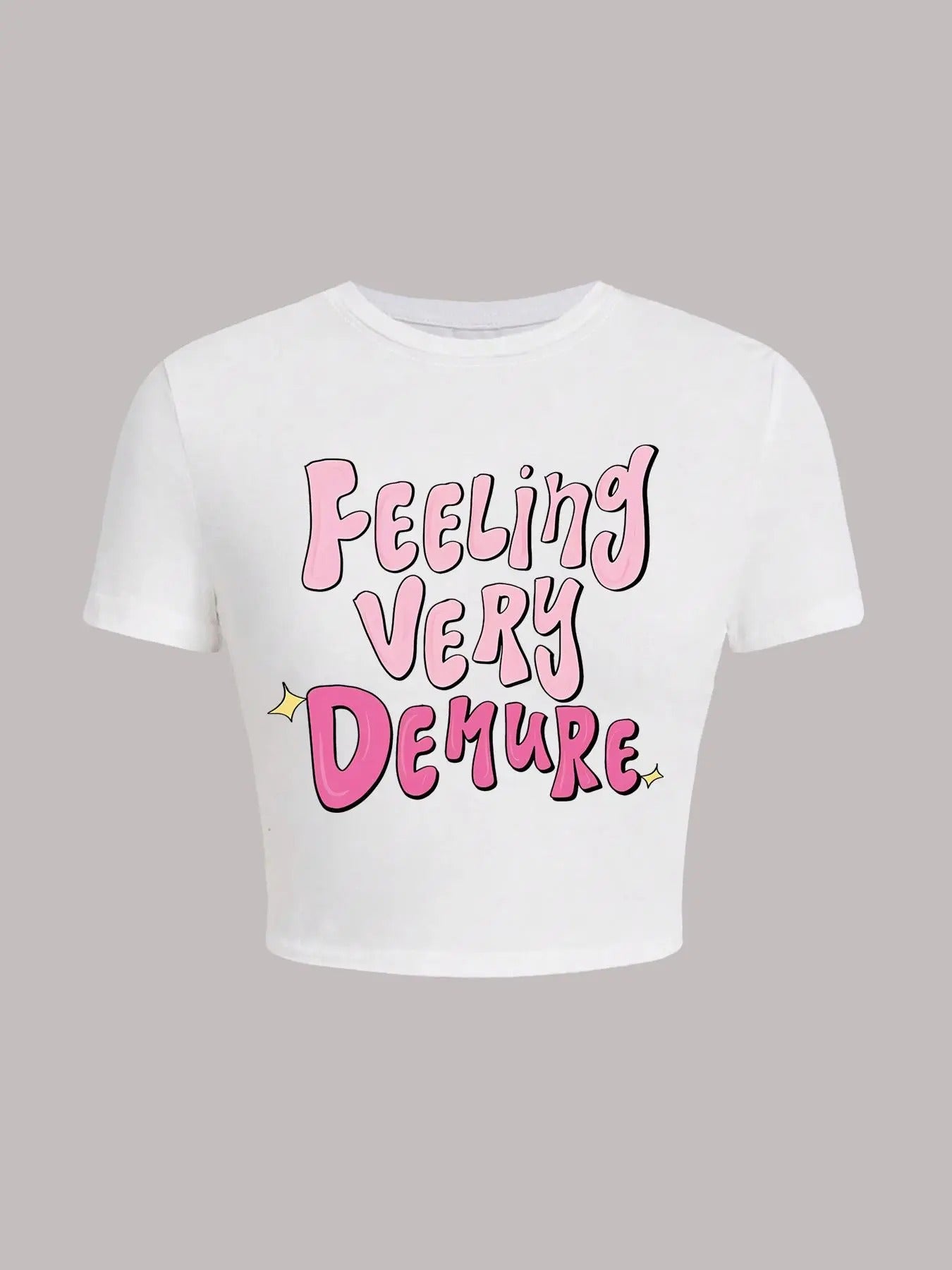 Women's Cartoon Letter Print Round Neck Crop Tee, Fashion Casual Crew Neck Short Sleeve T-Shirt for Daily Holiday Vacation Outdoor Wear, Ladies Clothes for All Seasons