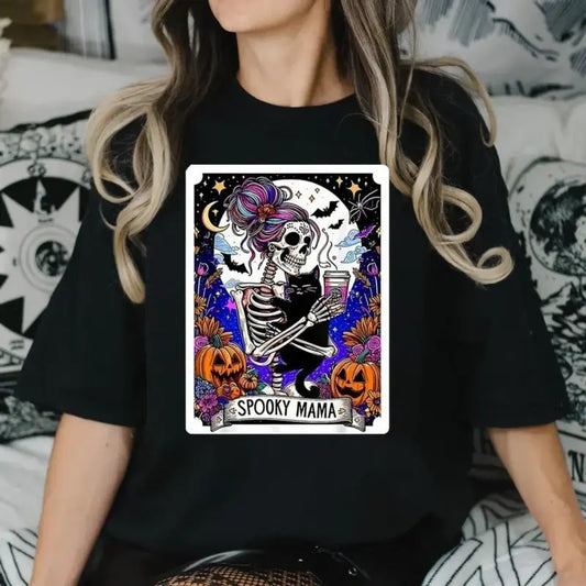 Women's Cartoon Skeleton Tee, Trendy Casual Short Sleeve T Shirt, Unisex Short Sleeve Tee Shirt Top Womenswear