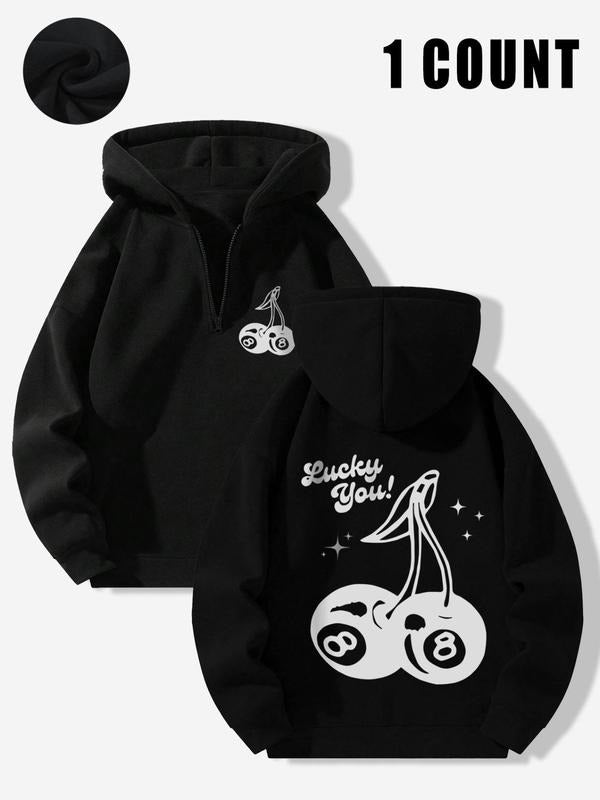 Women's Cherry Print Hoodie, Fashion Casual Hooded Sweatshirt for Daily Holiday Outdoor Wear, Ladies Clothes for Spring & Fall
