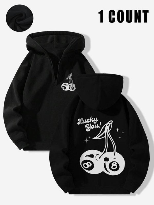 Women's Cherry Print Hoodie, Fashion Casual Hooded Sweatshirt for Daily Holiday Outdoor Wear, Ladies Clothes for Spring & Fall