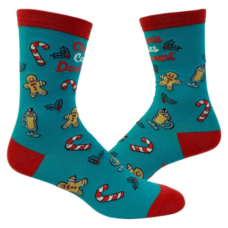 Women's Christmas Calories Don't Count Socks Funny Cookies Food Novelty Graphic Footwear Funny Graphic Socks Comfortable Fitted Spandex Cotton