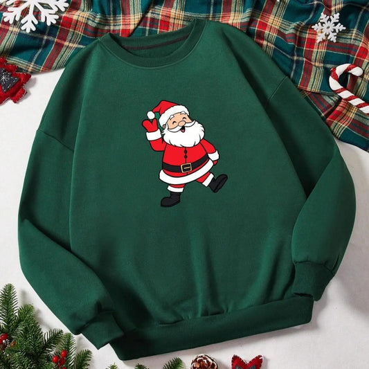 Women's Christmas Santa Claus Print Drop Shoulder Pullover, Casual Long Sleeve Crew Neck Sweatshirt for Fall & Winter, Women's Clothes for Daily Wear