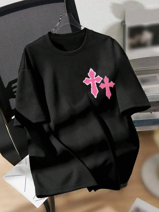 Women's Cross Print Round Neck Tee, Fashion Casual Crew Neck Short Sleeve T-shirt for Daily Holiday Vacation Outdoor Wear, Ladies Clothes for All Seasons, Clothing