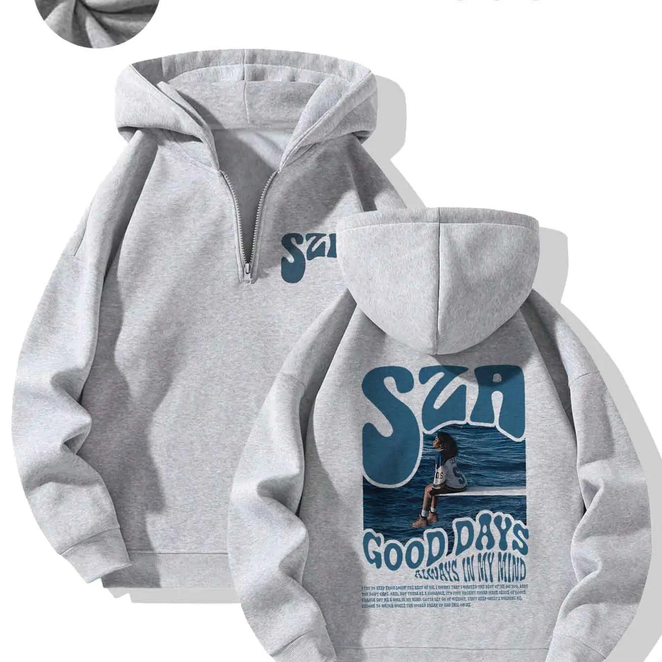 Women's Figure & Letter Print Drop Shoulder Hoodie, Fashion Casual Half Zip Hooded Sweatshirt for Daily Holiday Outdoor Wear, Women Clothing for Fall & Winter
