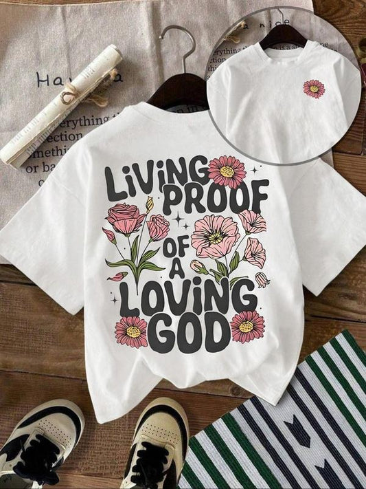 Women's Floral & Letter Print Round Neck Tee, Fashion Casual Crew Neck T-Shirt for Daily Holiday Vacation Outdoor Wear, Ladies Clothes for Summer, Topstyle{n002}3