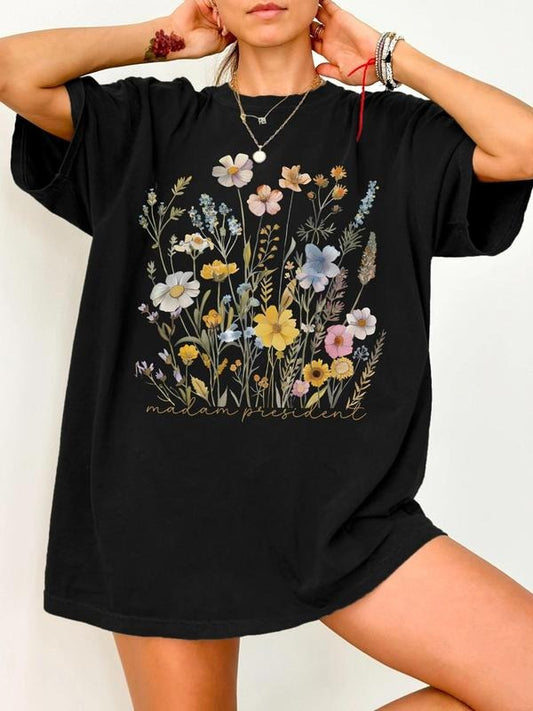 Women's Floral Print Round Neck Tee, Fashion Casual Crew Neck T-shirt for Daily Holiday Vacation Outdoor Wear, Ladies Clothes for Summer