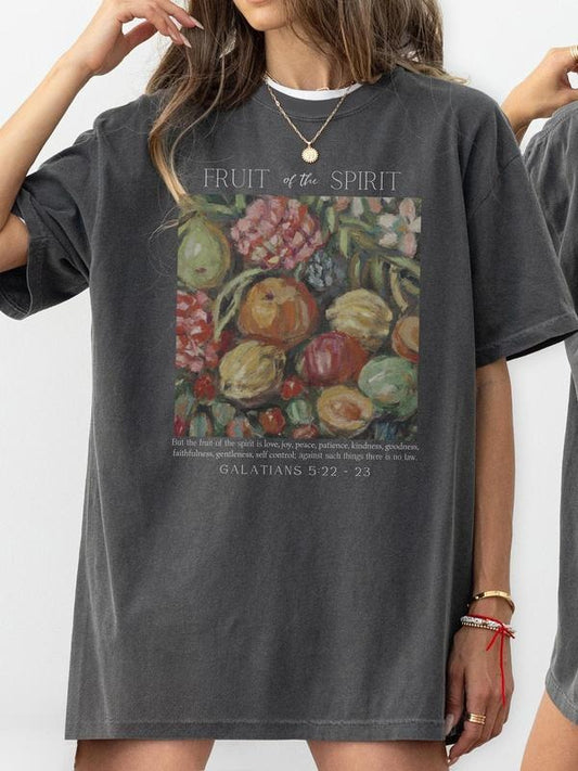 Women's Fruit & Letter Print Round Neck Tee, Casual Short Sleeve Crew Neck T-shirt for Summer, Women's Top for Daily Wear