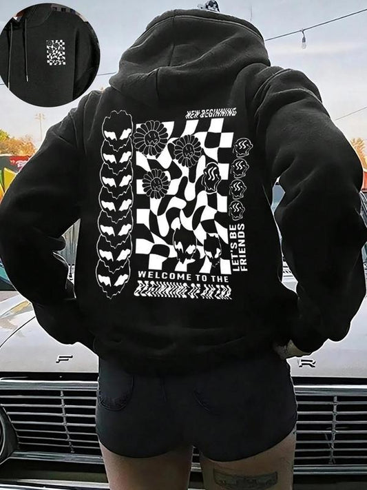 Women's Graphic Print Hoodie, Trendy Casual Long Sleeve Hooded Sweatshirt for Daily Holiday Outdoor Wear, Women Clothing for Fall & Winter