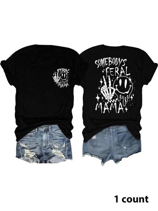 Women's Hand & Figure Print Round Neck Tee, Fashion Casual Crew Neck T-shirt for Daily Holiday Vacation Outdoor Wear, Ladies Clothes for Summer, Top