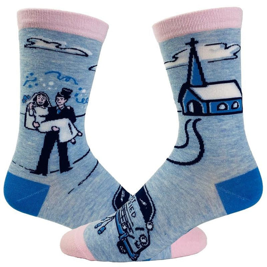Women's Just Married Socks Cute Wedding Day Bride Groom Big Day Engagement Graphic Footwear Funny Graphic Socks Comfortable Fitted Spandex Cotton