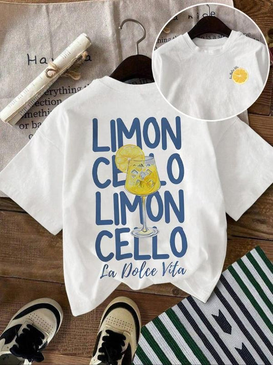 Women's Lemon & Letter Print Round Neck Tee, Casual Short Sleeve Crew Neck T-Shirt for Summer, Fashion Women's Top for Daily Wearstyle{n002}4
