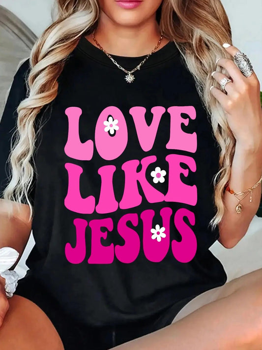 Women's Letter & Flower Print Round Neck Tee, Fashion Casual Crew Neck T-Shirt for Daily Holiday Vacation Outdoor Wear, Women Tops for Spring & Fall