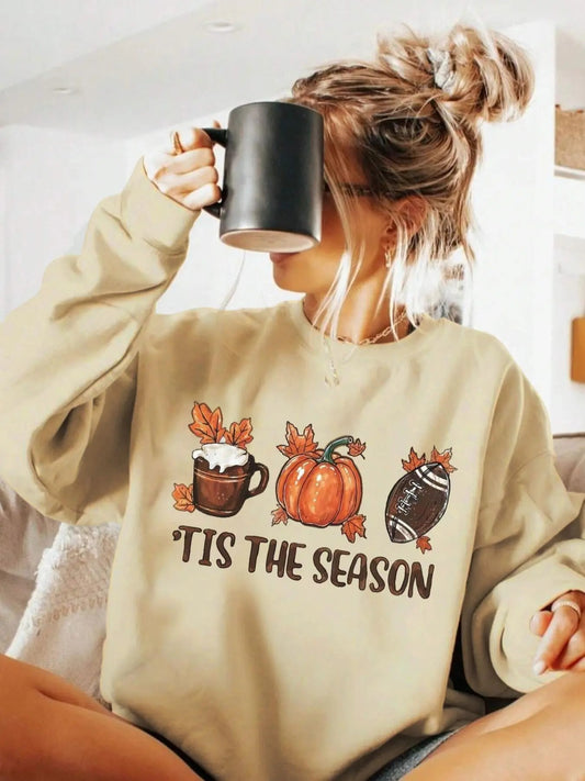 Women's Letter & Graphic  Print Thermal Lined  Sweatshirt, Casual Long Sleeve Round Neck Pullover for Fall & Winter, Ladies Clothes for Daily Wear