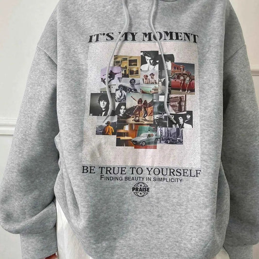 Women's Letter & Graphic Print Drop Shoulder Hoodie, Fashion Casual Drawstring Pocket Hooded Sweatshirt for Daily Holiday Outdoor Wear, Ladies Clothes for All Seasons