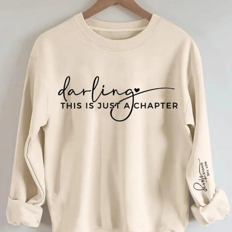 Women's Letter & Heart Print Drop Shoulder Sweatshirt, Crew Neck Long Sleeve Pullover for Daily Holiday Outdoor Wear, Fashion Casual Style