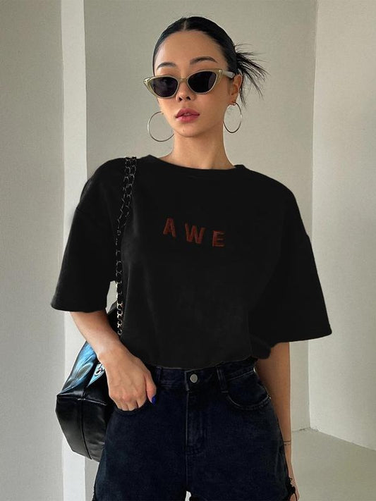 Women's Letter Embroidery Round Neck Tee, Fashion Casual Crew Neck T-Shirt for Daily Holiday Vacation Outdoor Wear, Ladies Clothes for Summer, Top