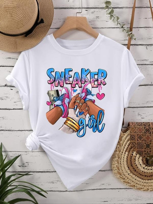 Women's Letter Graphic Print Round Neck Tee, Fashion Casual Crew Neck T-Shirt for Daily Holiday Vacation Outdoor Wear, Ladies Clothes for All Seasons