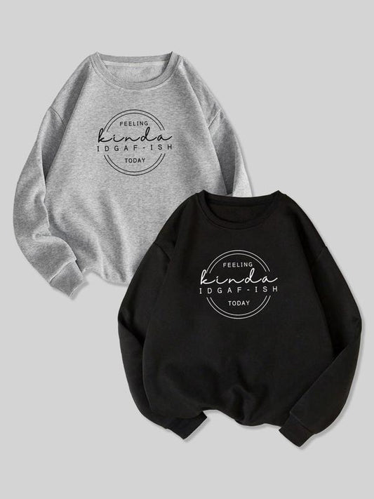 Women's Letter Print Round Neck Pullover Sweatshirt, Casual Fashion Crew Neck Long Sleeve Sweatshirt for Daily Holiday Outdoor Wear, Women Clothing for Fall & Winter