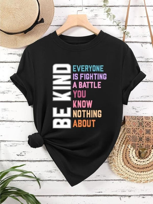 Women's Letter Print Round Neck Tee, Fashion Casual Crew Neck Short Sleeve T-Shirt for Daily Holiday Vacation Outdoor Wear, Ladies Clothes for All Seasonsstyle{n002}2