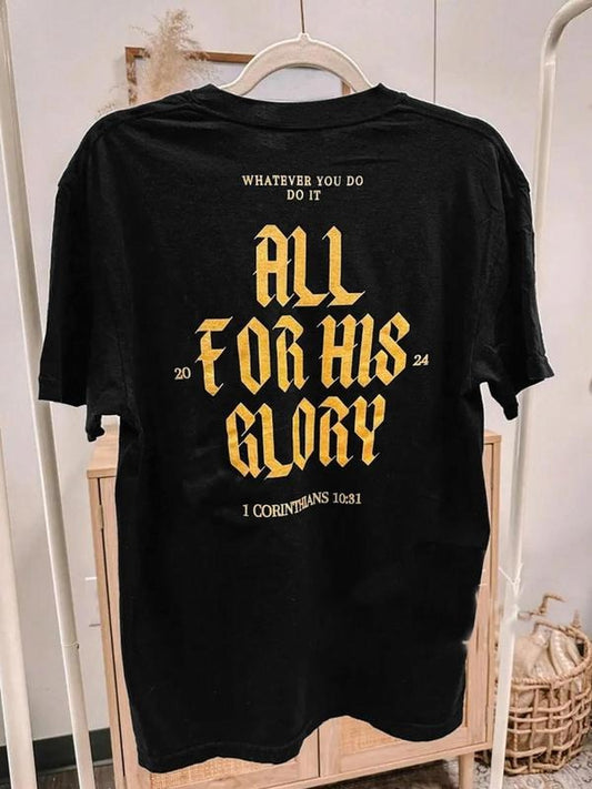 Women's Letter Print Round Neck Tee, Fashion Casual Crew Neck Short Sleeve T-shirt for Daily Holiday Vacation Outdoor Wear, Ladies Clothes for All Seasons