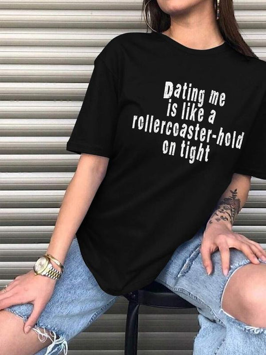 Women's Letter Print Round Neck Tee, Fashion Casual Crew Neck T-Shirt for Daily Holiday Vacation Outdoor Wear, Ladies Clothes for All Seasons, Top