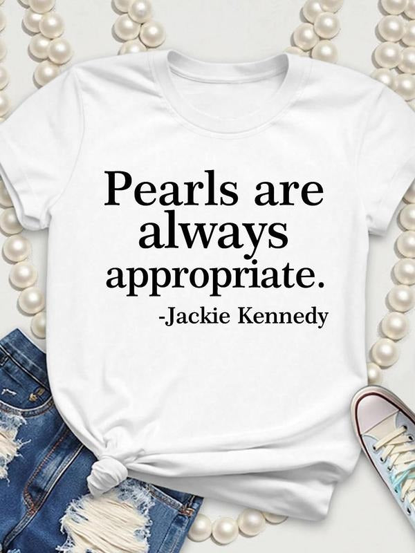 Women's Letter Print Round Neck Tee, Fashion Casual Crew Neck T-Shirt for Daily Holiday Vacation Outdoor Wear, Ladies Clothes for Summer, Top