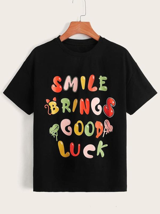 Women's Letter Print Round Neck Tee, Fashion Casual Crew Neck T-Shirt for Daily Holiday Vacation Outdoor Wear, Ladies Clothes for Summer, Topstyle{n002}13